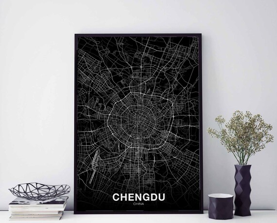 Chengdu China Map Poster Black White Hometown City Print Modern Home Decor Office Decoration Wall Art Dorm Bedroom Gift