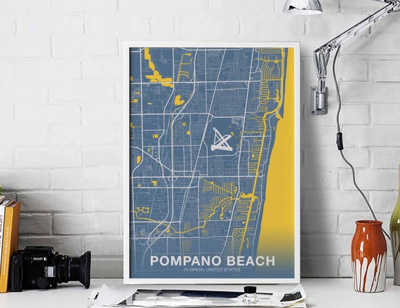 Pompano Beach Florida Fl Usa Poster Color Hometown City Print Modern Home Decor Office Decoration Wall Art Dorm Bedroom Gift