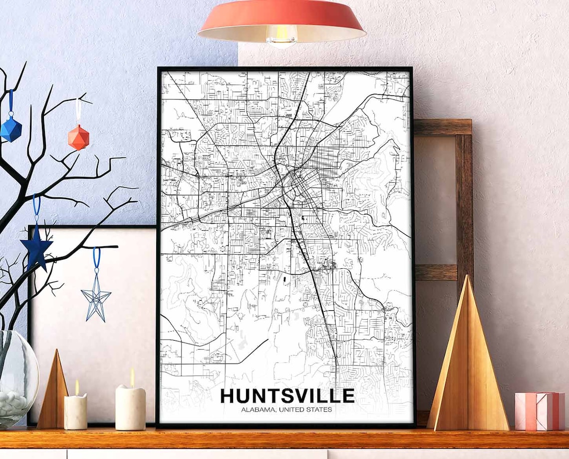 Huntsville Alabama USA Map Poster, Modern City Print