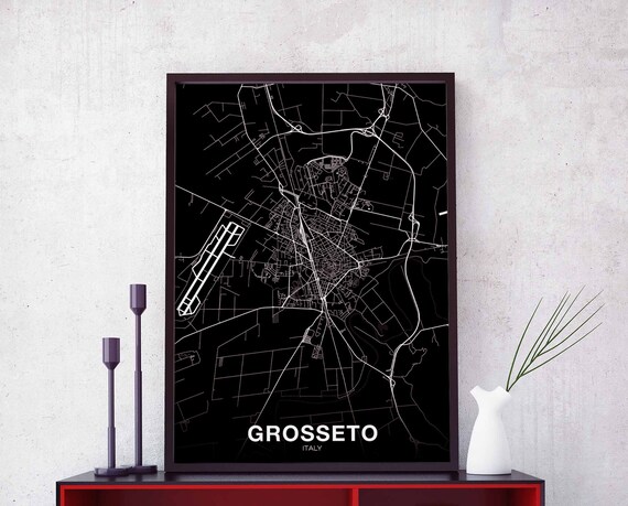 Grosseto Italy Map Poster Black White Hometown City Print Modern Home Decor Office Decoration Wall Art Dorm Bedroom Gift