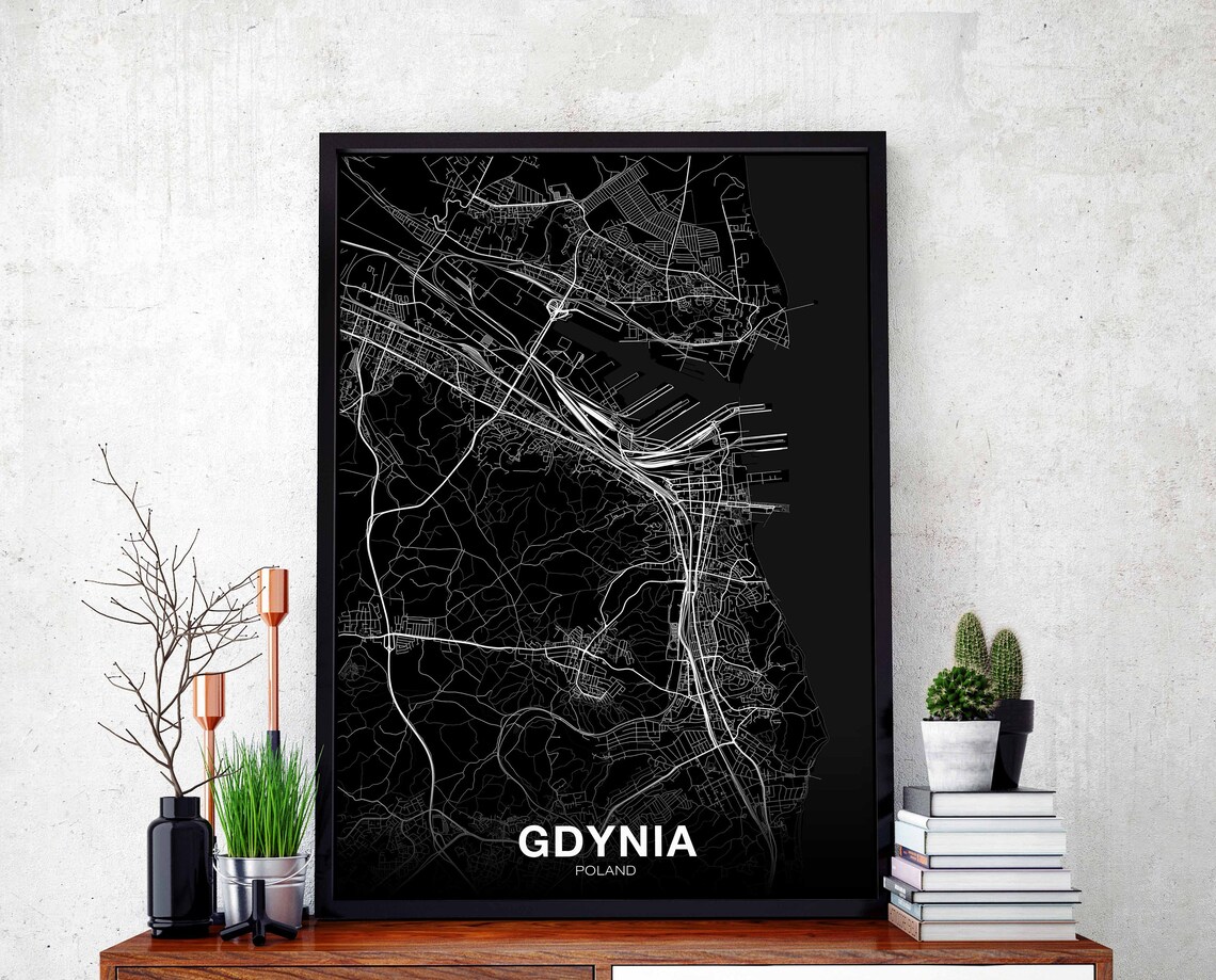 Gdynia Poland Map Poster, Modern Travel Art Print