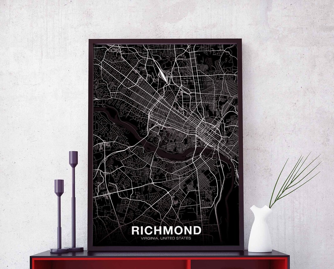 Richmond Virginia Map Poster, Black White Travel Print