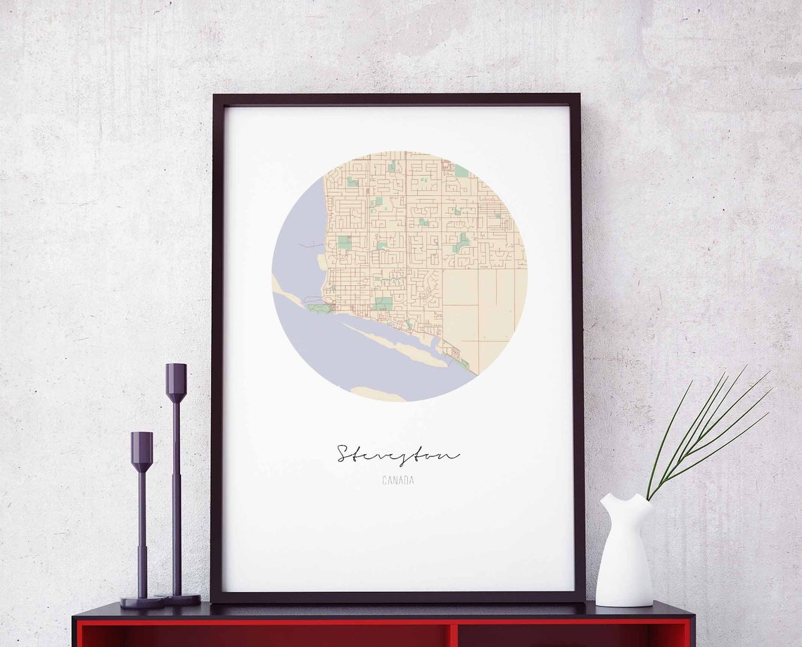 Steveston Canada Minimal Circle Map Poster Modern Wall Decor