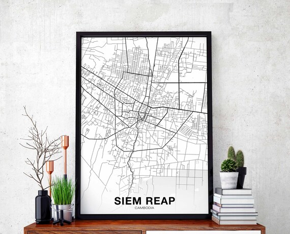 Siem Reap Cambodia Map Poster Hometown City Print Modern Home Decor Office Decoration Wall Art Dorm Bedroom Gift