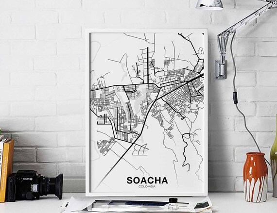 Soacha Colombia Map Poster Black White Hometown City Print Modern Home Decor Office Decoration Wall Art Dorm Bedroom Gift