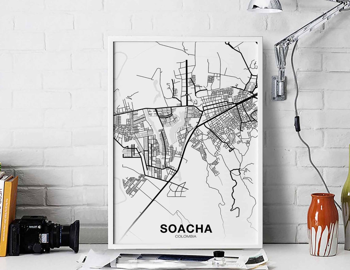 Soacha Colombia Black And White Minimalist Modern City Map Poster