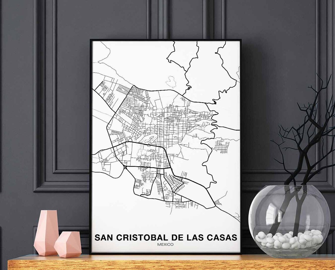 San Cristobal de las Casas Mexico Minimalist Black Line City Map Poster