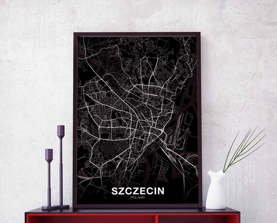 Szczecin Poland Map Poster Black White Hometown City Print Modern Home Decor Office Decoration Wall Art Dorm Bedroom Gift