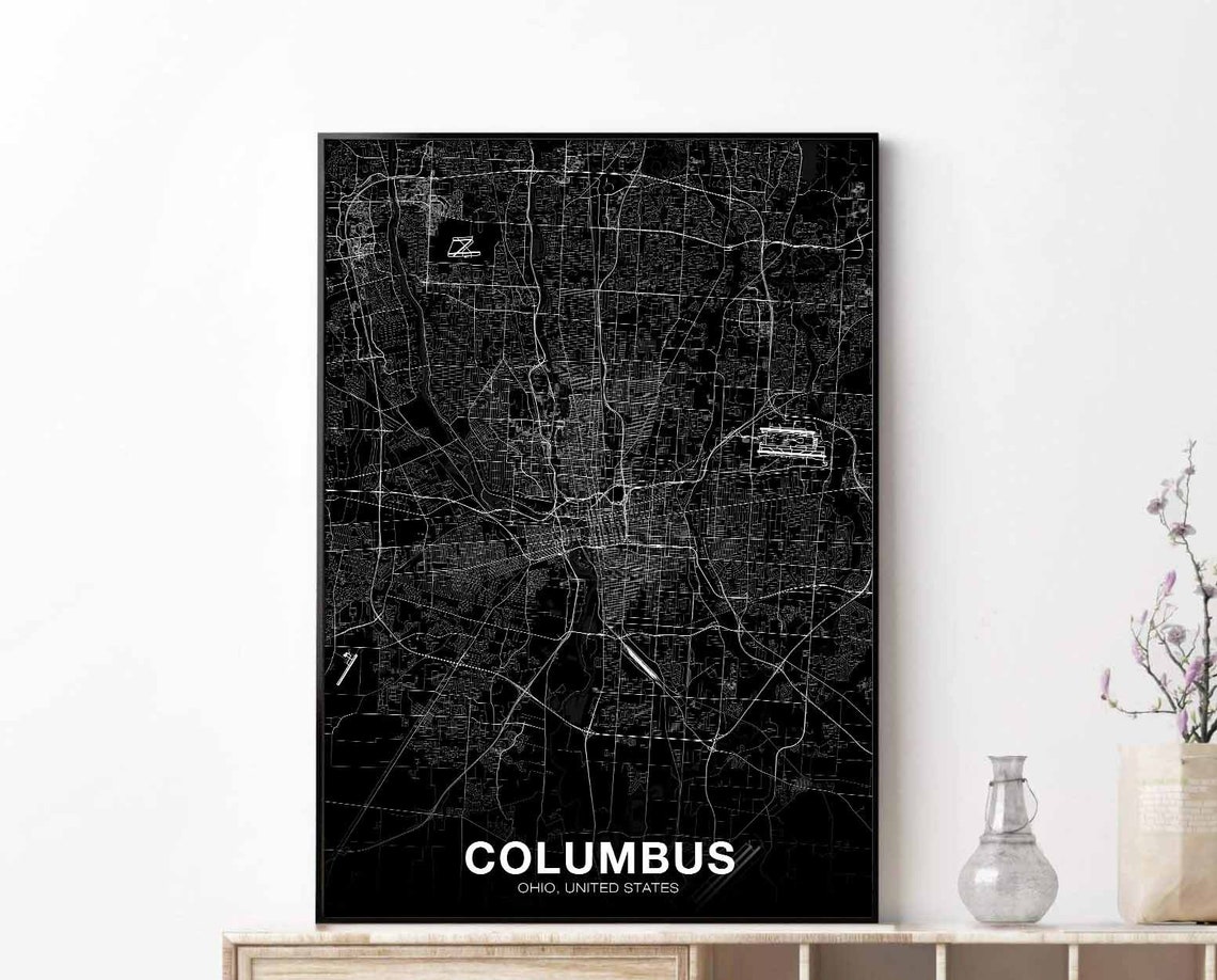 Columbus Ohio Map Poster Black White Midwest City Street Artwork