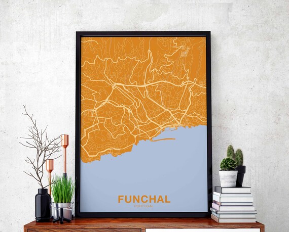 Funchal Portugal Map Poster Color Hometown City Print Modern Home Decor Office Decoration Wall Art Dorm Bedroom Gift