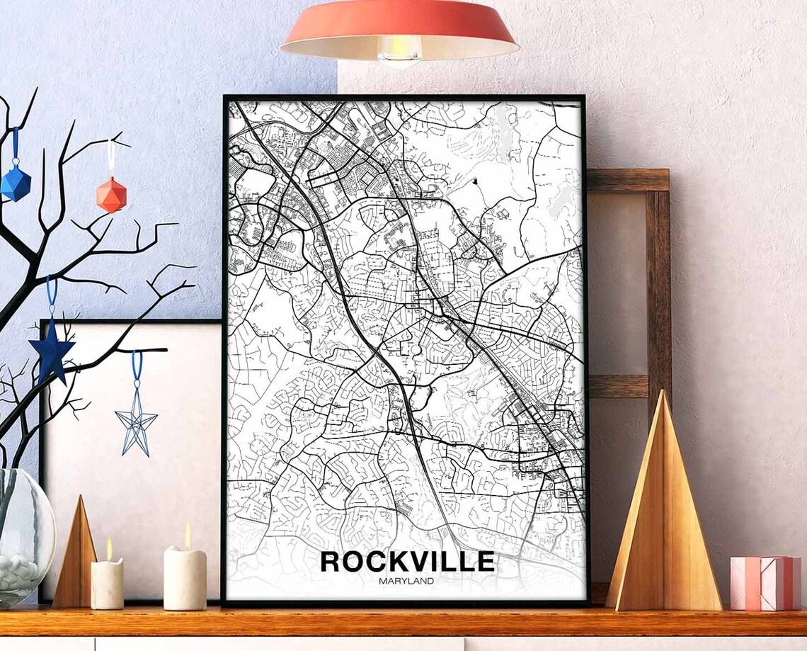 Rockville Maryland Map Poster, Modern Home Decor