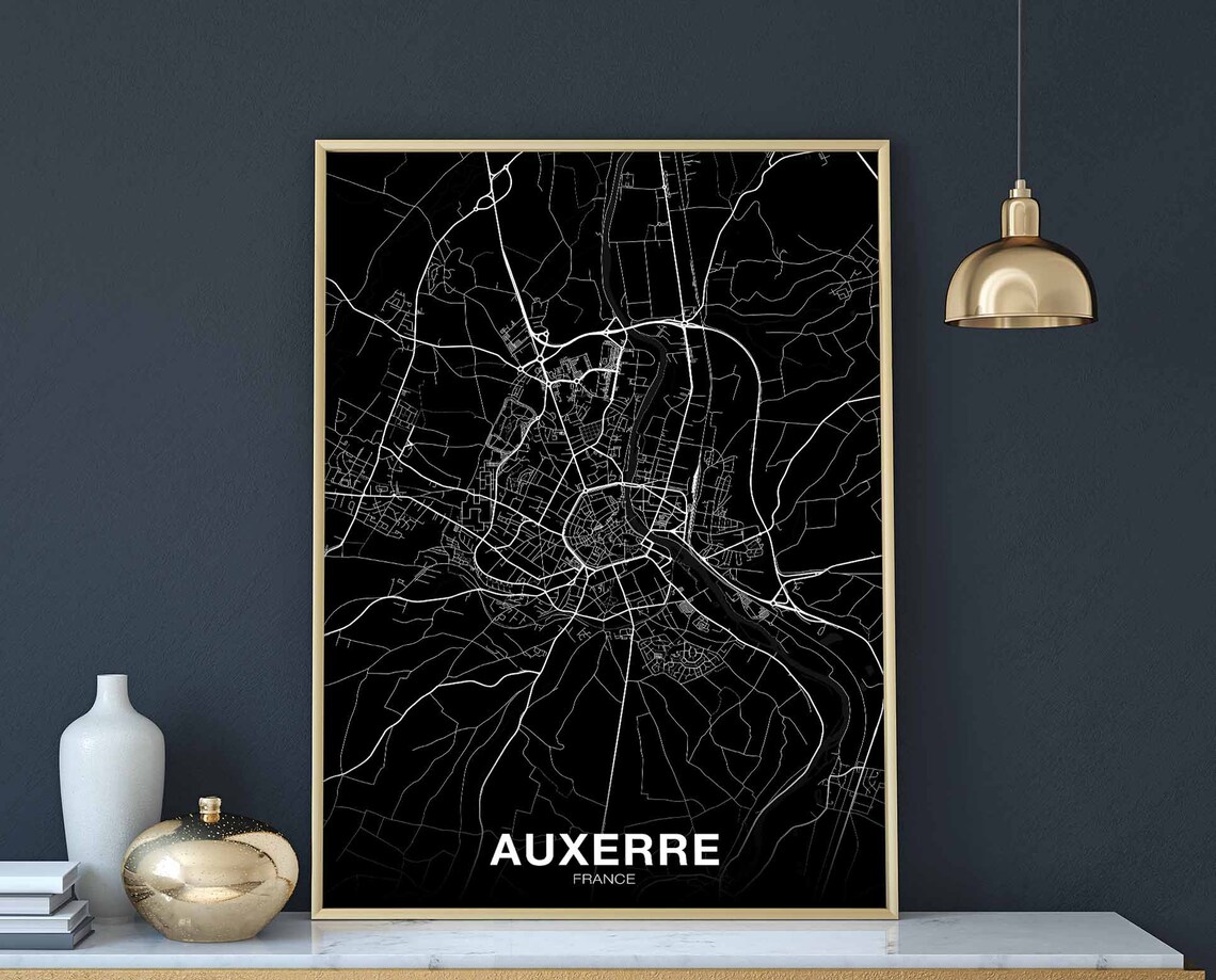 Auxerre France Black White Modern City Street Map Home Decor Poster