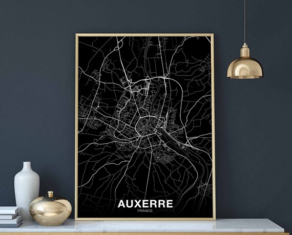 Auxerre France Map Poster Black White Hometown City Print Modern Home Decor Office Decoration Wall Art Dorm Bedroom Gift