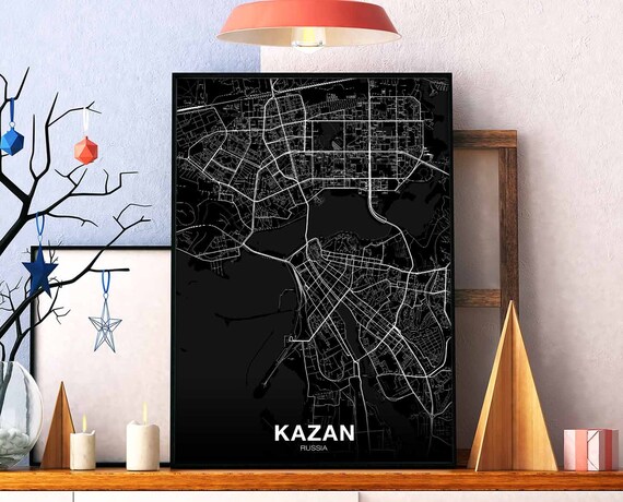 Kazan Russia Map Poster Black White Hometown City Print Modern Home Decor Office Decoration Wall Art Dorm Bedroom Gift