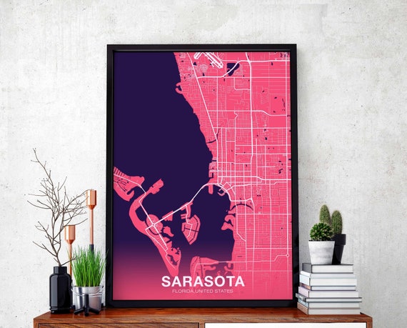 Sarasota Florida Fl Usa Poster Color Hometown City Print Modern Home Decor Office Decoration Wall Art Dorm Bedroom Gift