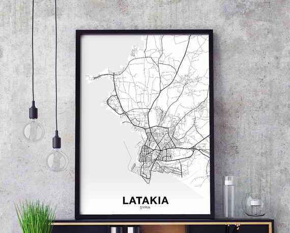 Latakia Syria Map Poster Black White Hometown City Print Modern Home Decor Office Decoration Wall Art Dorm Bedroom Gift