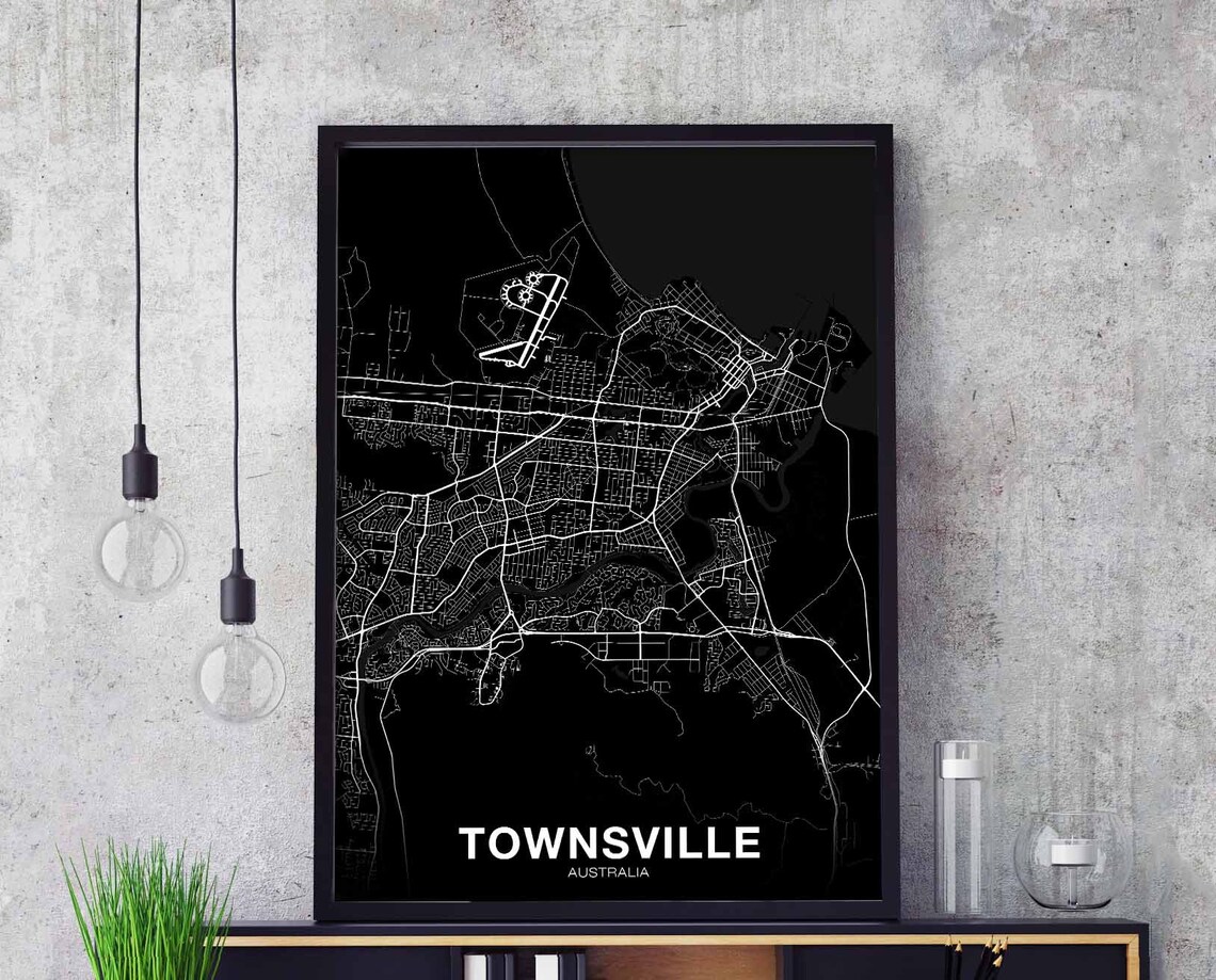 Townsville Australia City Map Black White Modern Minimalist Poster