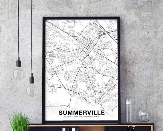 Summerville South Carolina Sc Usa Map Poster Black White Hometown City Print Modern Home Decor Office Decoration Wall Art Dorm Bedroom Gift
