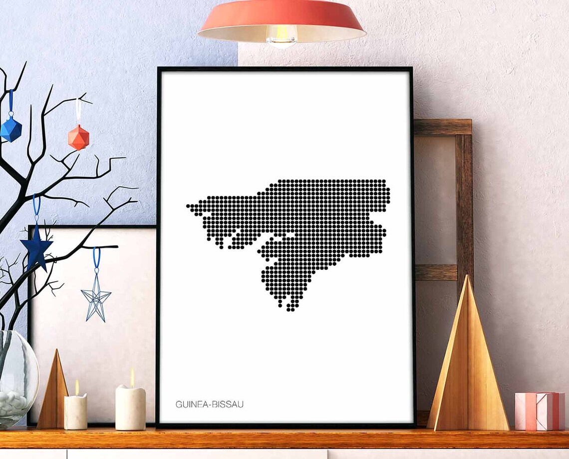 Guinea Bissau Black Dot Country Map Minimalist Retro Art Poster