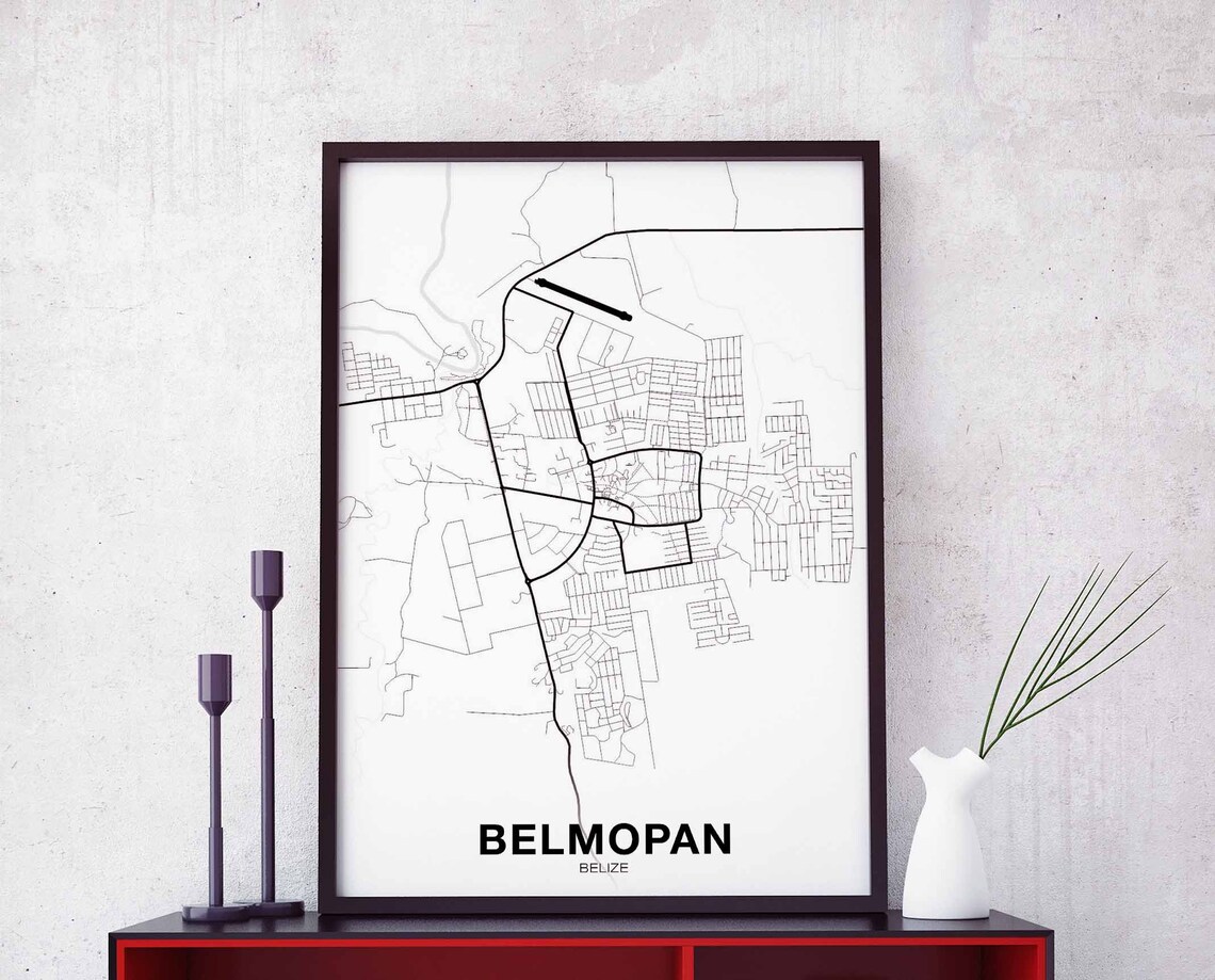 Belmopan Belize Map Poster, Modern Home Decor