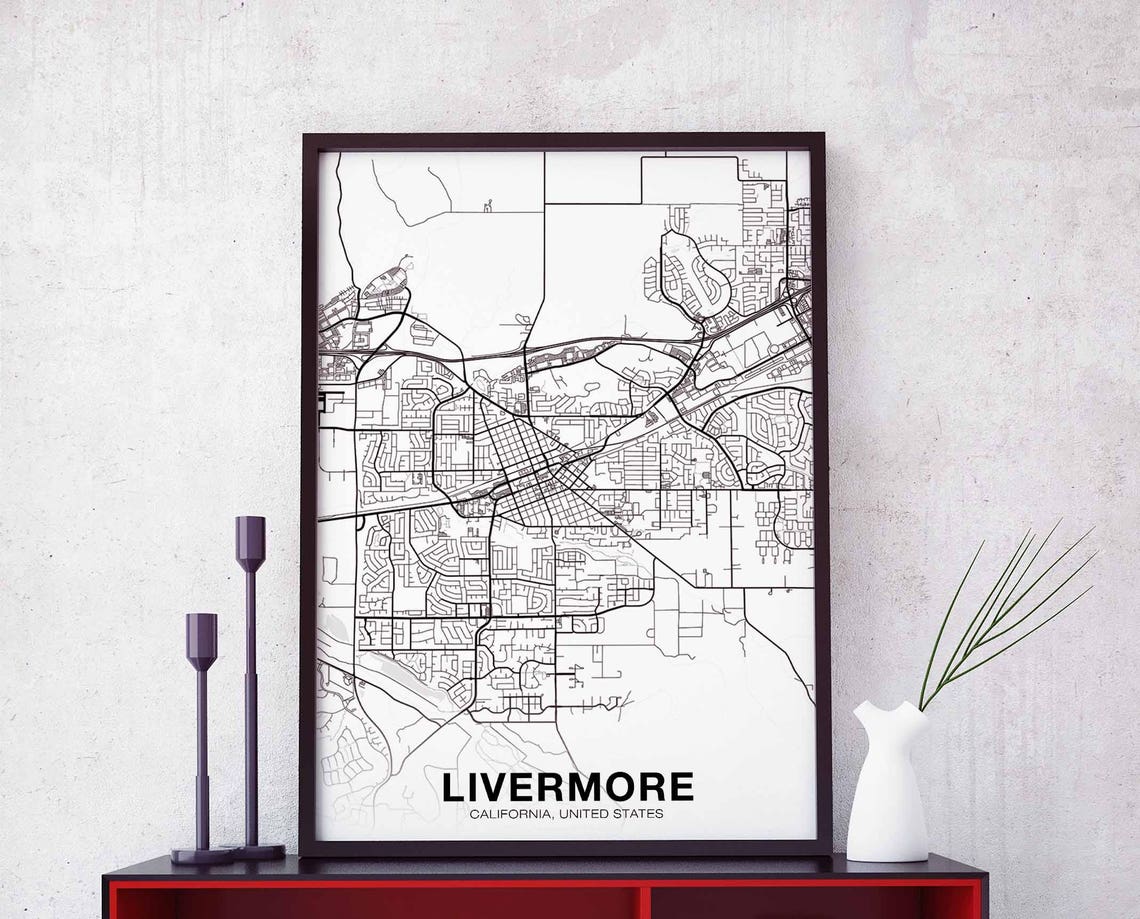 Livermore California Black and White Minimalist City Map Poster