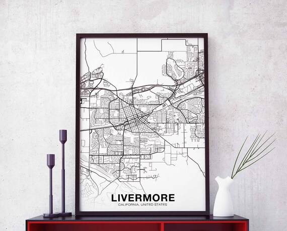 Livermore Ca Usa Map Poster Black White Hometown City Print Modern Home Decor Office Decoration Wall Art Dorm Bedroom Gift