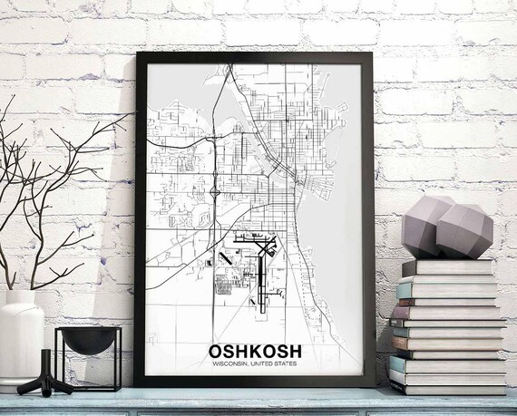 Oshkosh Wisconsin Wi Usa Map Poster Black White Hometown City Print Modern Home Decor Office Decoration Wall Art Dorm Bedroom Gift