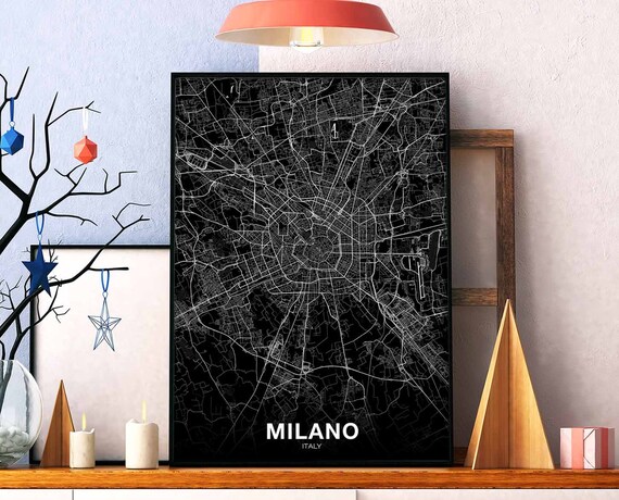 Milano Italy Map Poster Black White Hometown City Print Modern Home Decor Office Decoration Wall Art Dorm Bedroom Gift
