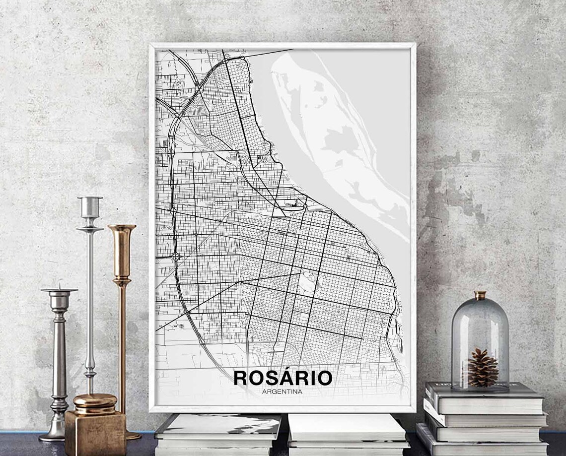 Rosario Argentina White Line City Street Map Minimalist Home Poster