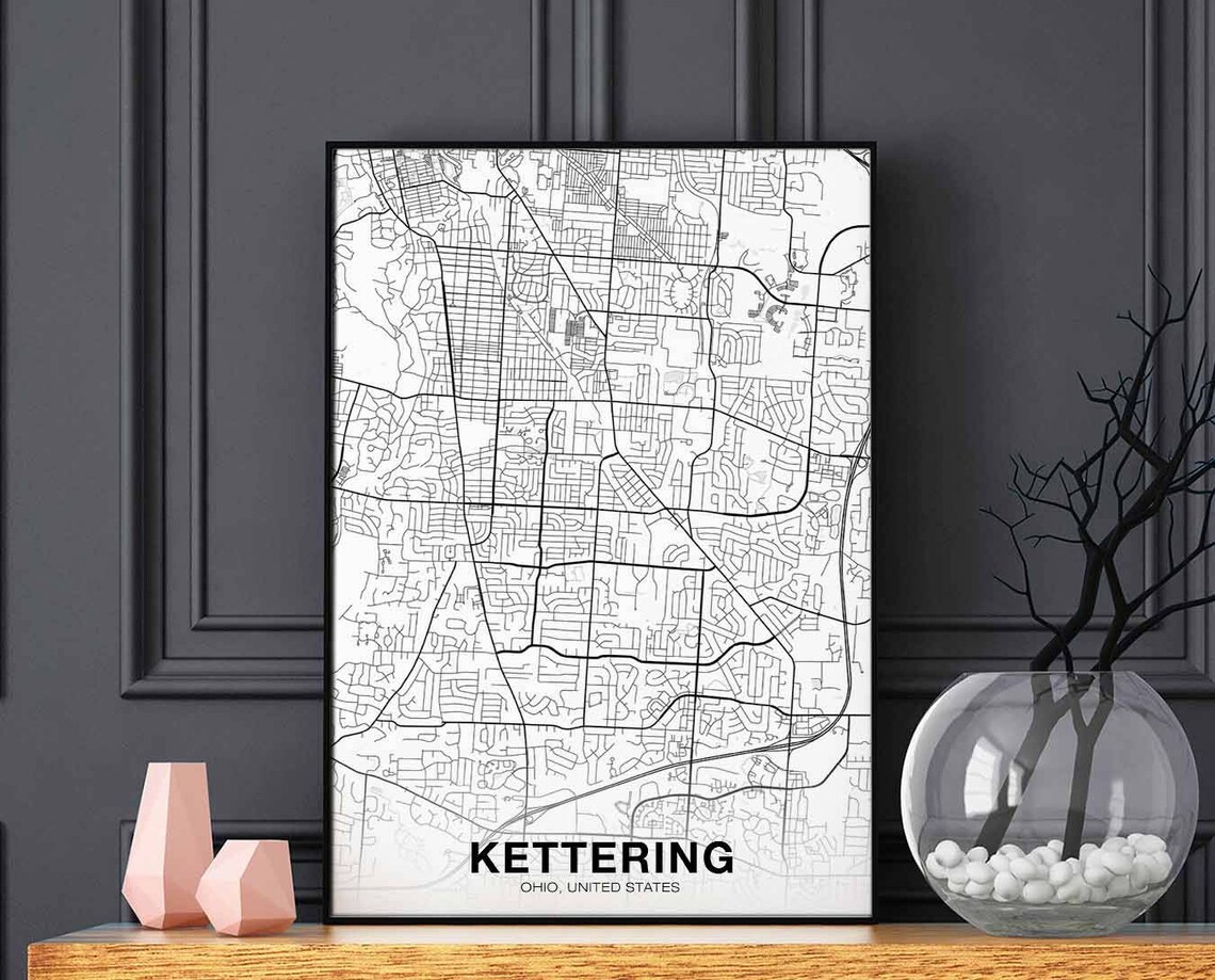 Kettering Ohio USA Map Poster, Modern Home Decor
