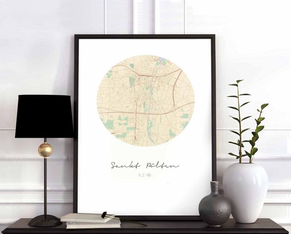 Sankt Polten Austria Map Poster Wall Decor Design Modern Minimal Nordic Travel Bedroom Home Art Vintage Retro Dorm Nursery Housewarming