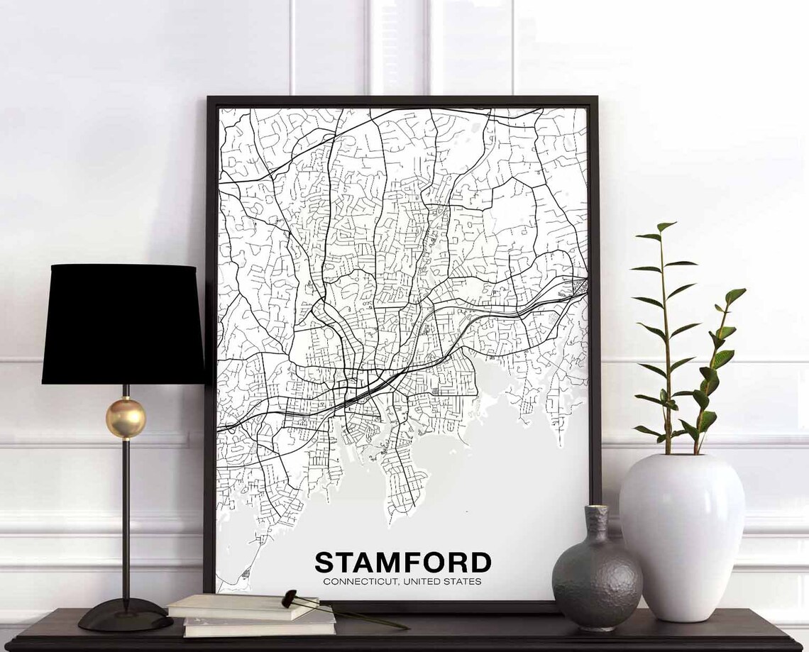 Stamford Connecticut Map Poster, Modern Wall Art Print