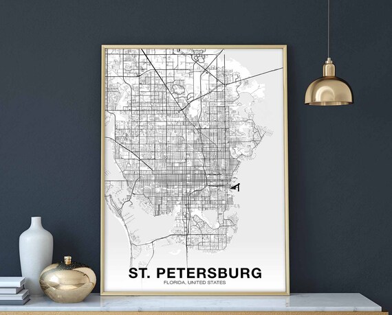 St Petersburg Florida Fl Usa Map Poster Black White Hometown City Print Modern Home Decor Office Decoration Wall Art Dorm Bedroom Gift