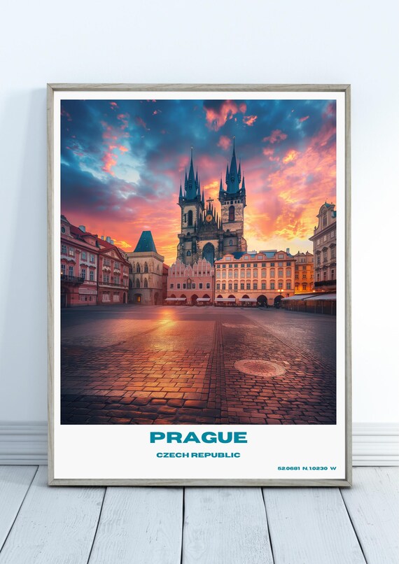 Prague Travel Print Czech Republic Wall Art City Poster Historic Decor Gift For Europe Lover Gothic Architecture