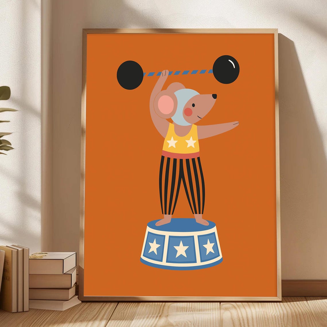 Circus Mouse Strongman Lifting Barbell Whimsical Kids Decor Poster
