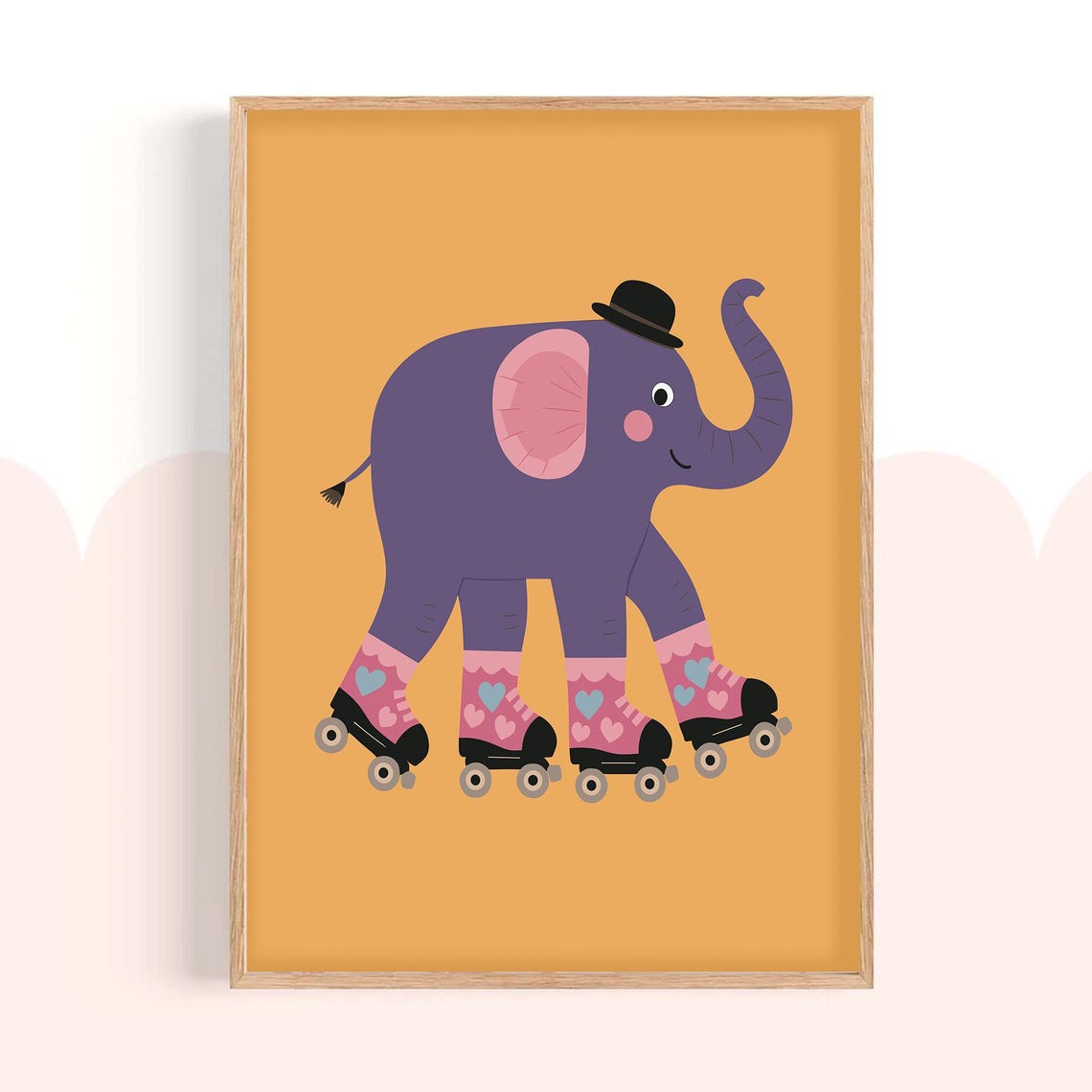 Roller Skating Elephant Nursery Kids Room Playful Art Poster