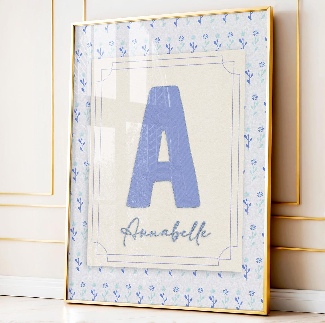 Sweet Letter A Annabelle Blue Embroidery Nursery Name Art Poster