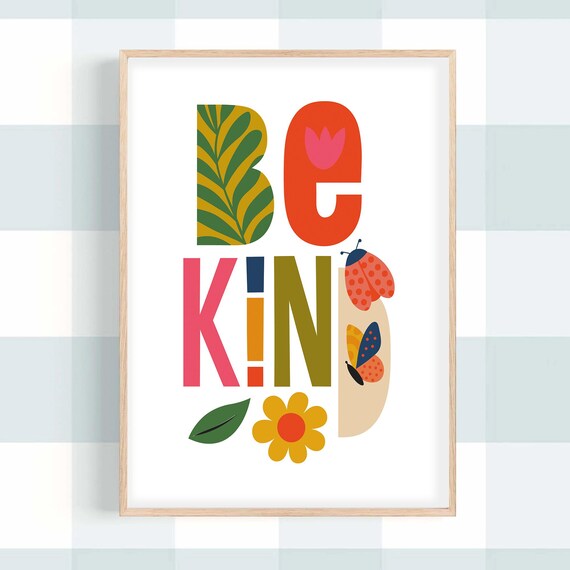 Be Kind Colorful Typography Poster Positive Kids Room Wall Decor