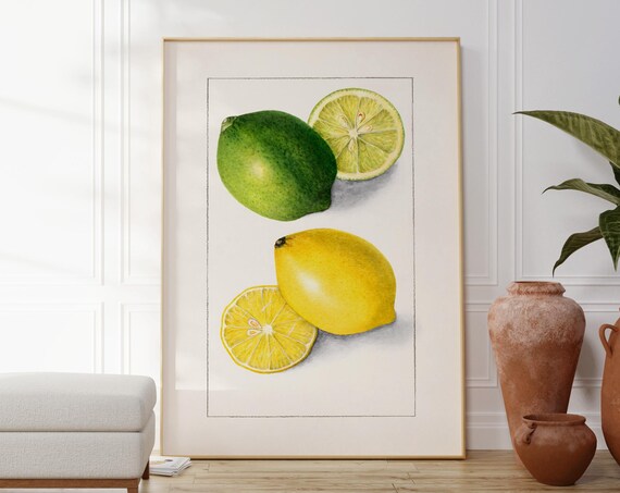 Lemon And Lime Print Kitchen Wall Art Decor Lemon Artwork Lime Decor Original Restaurant Deco Citrus Fruit Minimalist Art Gift For Her