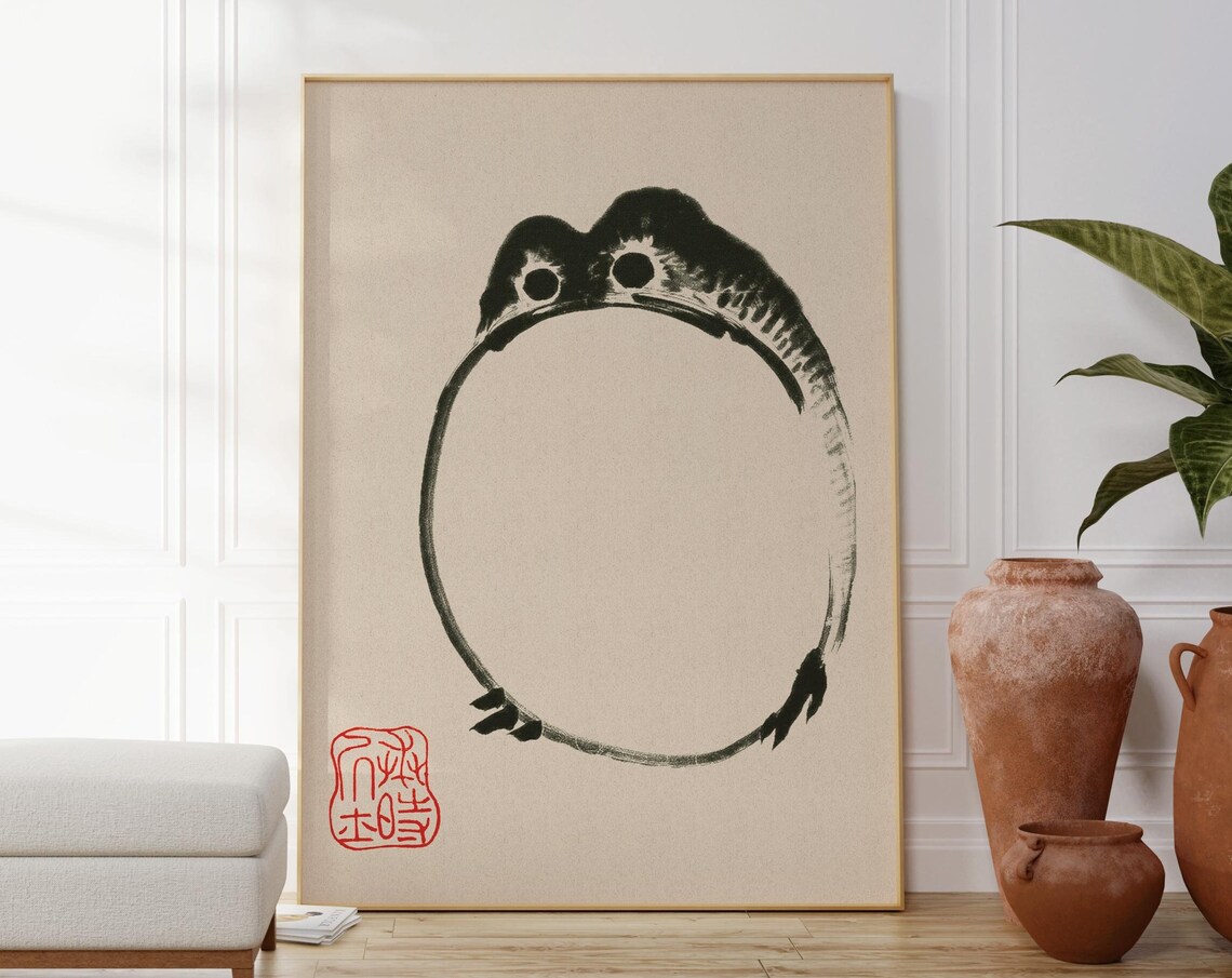 Matsumoto Hoji Frog Japanese Sumi-e Ink Brush Zen Circle Art Print