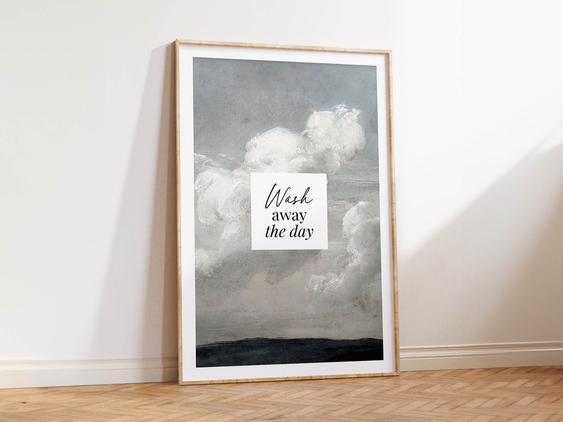 Wash Away the Day Muted Cloud Seascape Bathroom Quote Poster - Image 2