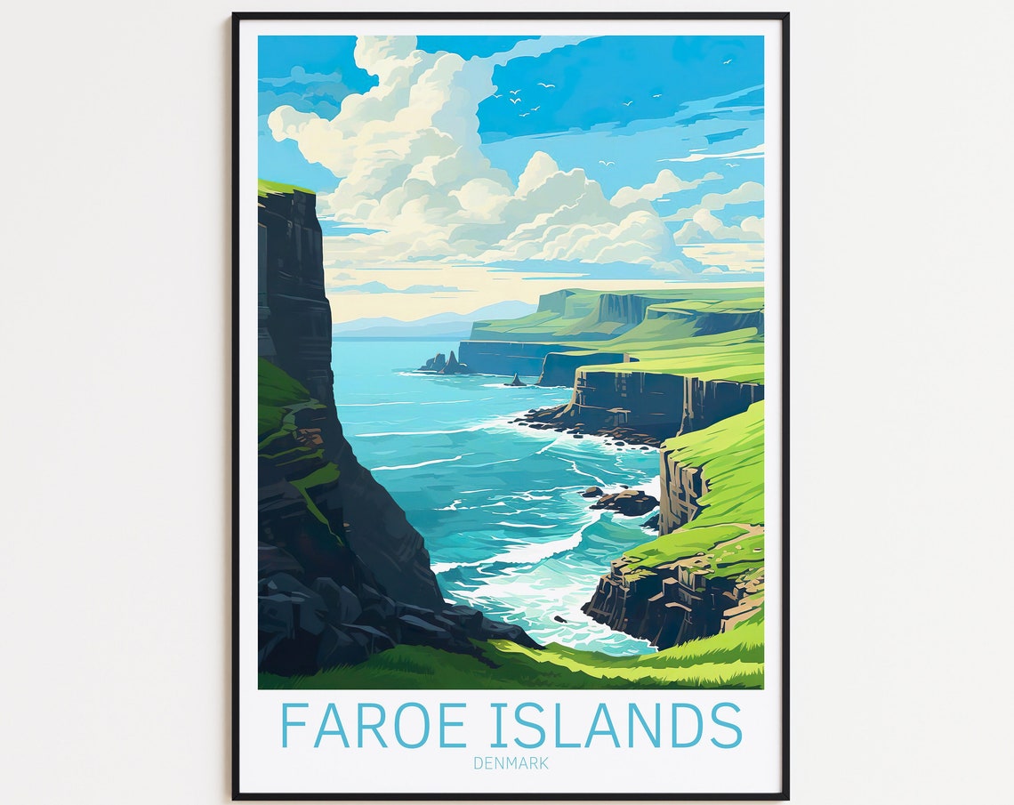 Faroe Islands Denmark Dramatic Sea Cliffs Coastline View Poster