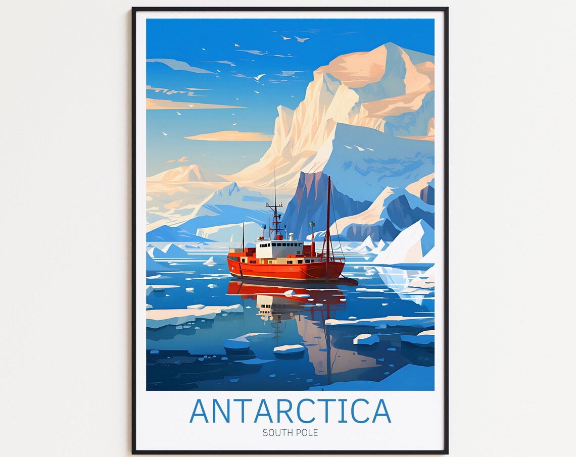 Antarctica Travel Poster, South Pole Art Print