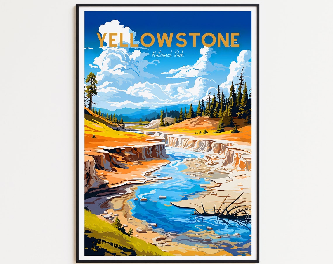 Yellowstone National Park River Canyon Gorge Vintage Travel Poster