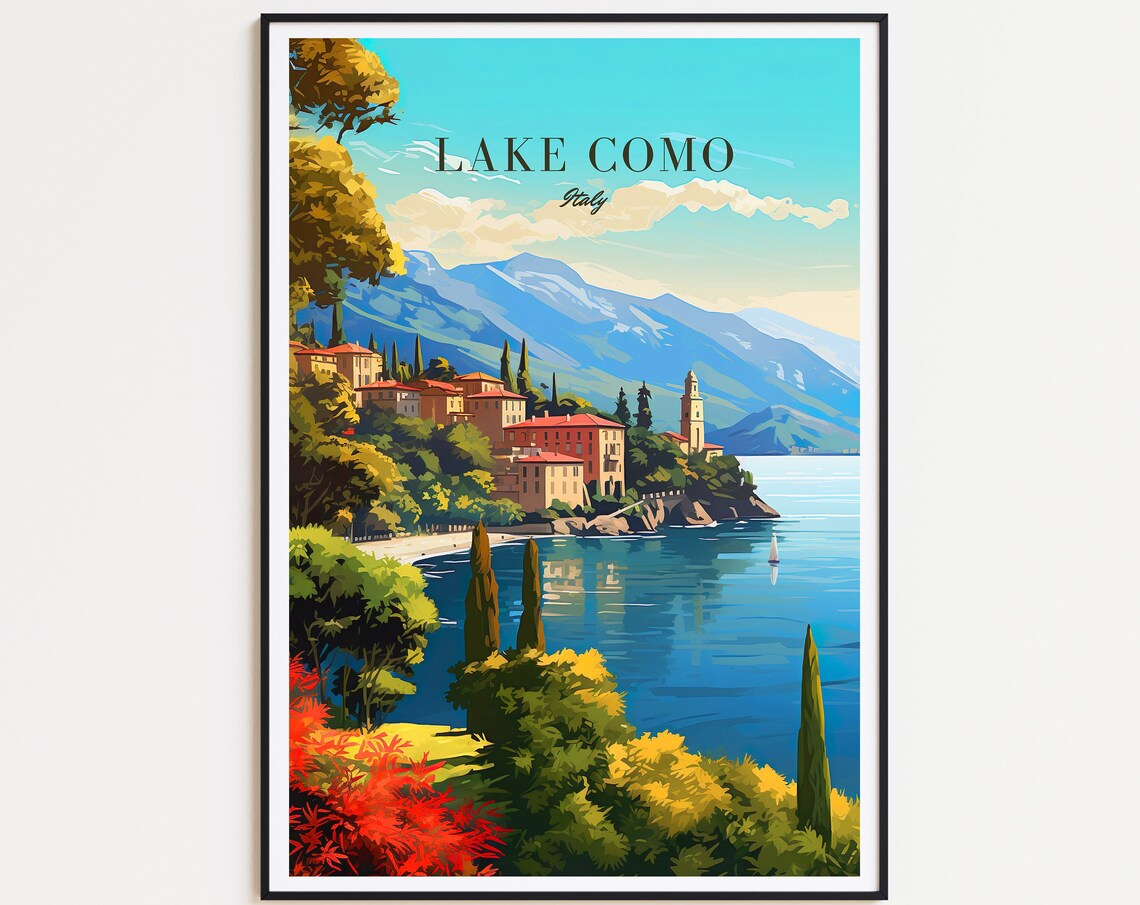 Lake Como Vintage Travel Poster, Italy Wall Art Print