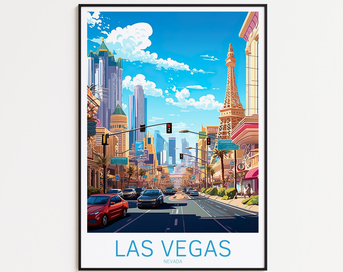 Las Vegas Nevada Strip Eiffel Replica Downtown View Travel Poster