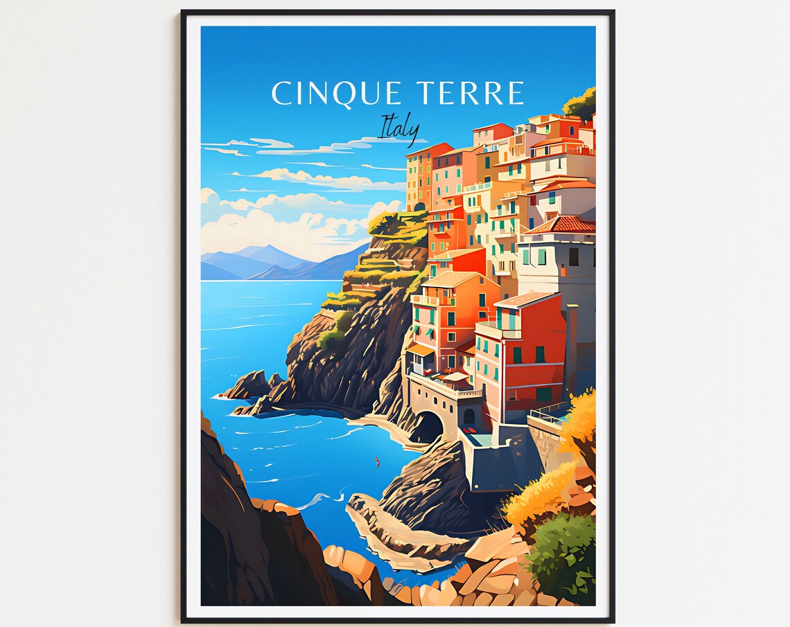 Cinque Terre Travel Poster, Italy Home Decor Print