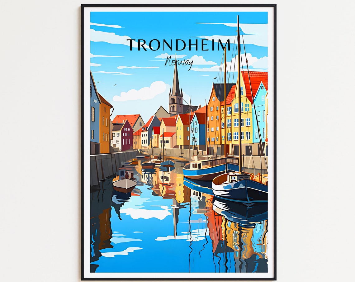 Trondheim Norway Colorful Harbor Wooden Houses Reflections Poster