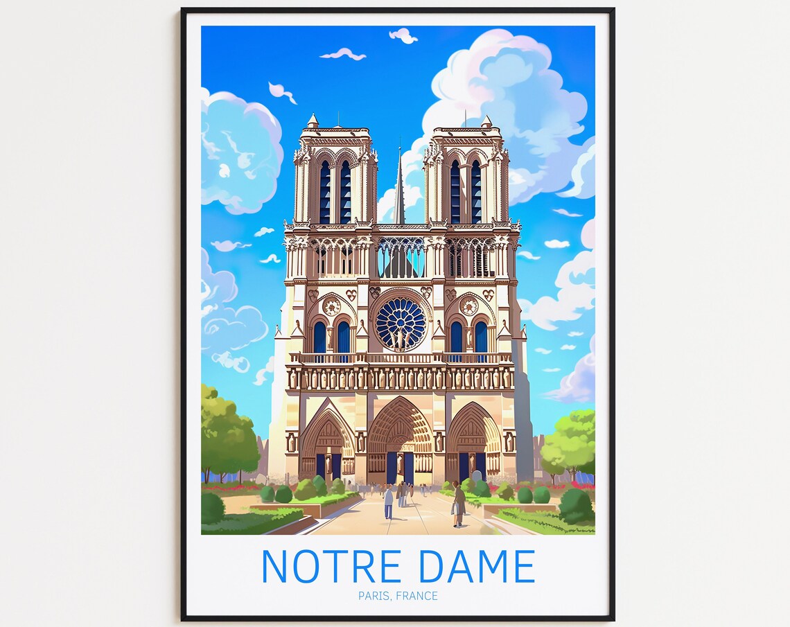 Notre Dame Paris France Gothic Cathedral Facade Landmark Travel Poster