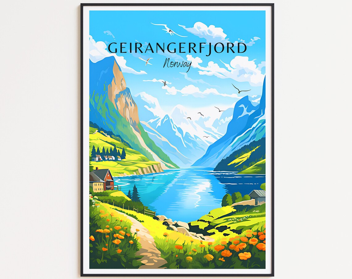 Geirangerfjord Travel Poster, Norway Wall Art Print